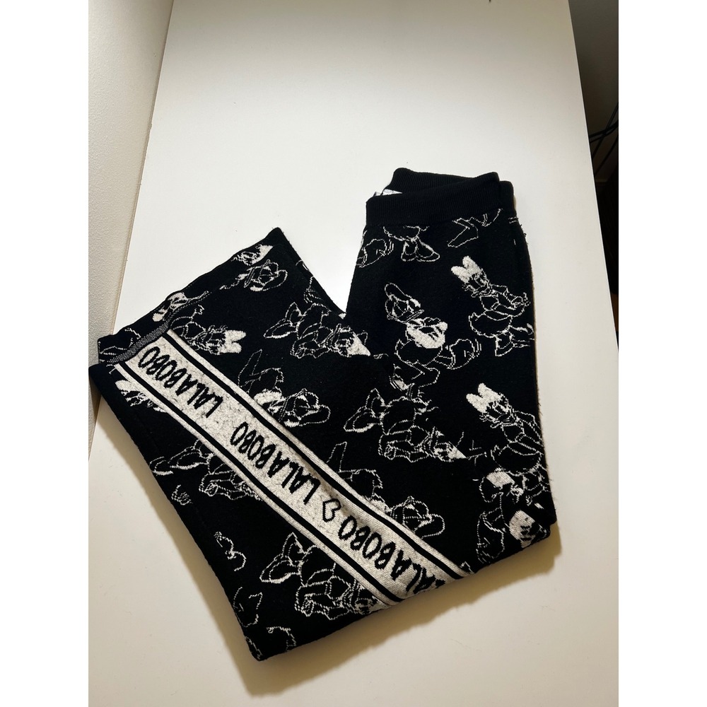LALABOBO Disney Womens Pants Black Medium Donald Duck Knit Wide Leg White